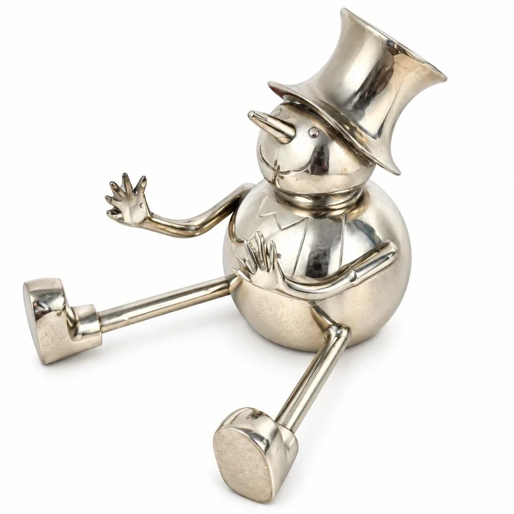 Silver Tone Metal Snowman Shelf Sitter Long Legs Christmas Made India 5